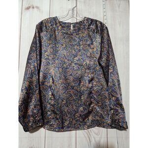 Michelle Stuart Shirt Womens Medium‎ Paisley Satin Blouse Long Sleeve Korea